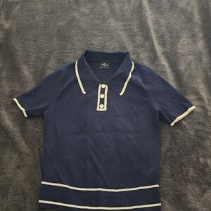 Navy Blue Womens Polo Sweater Top